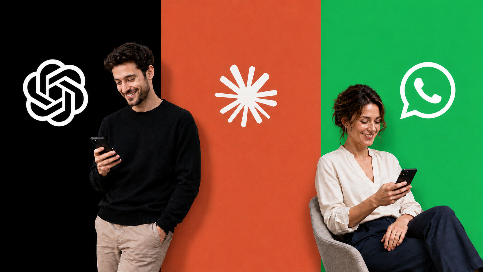 Des personnes utilisant ChatGPT, Claude et WhatsApp sur leur téléphone.