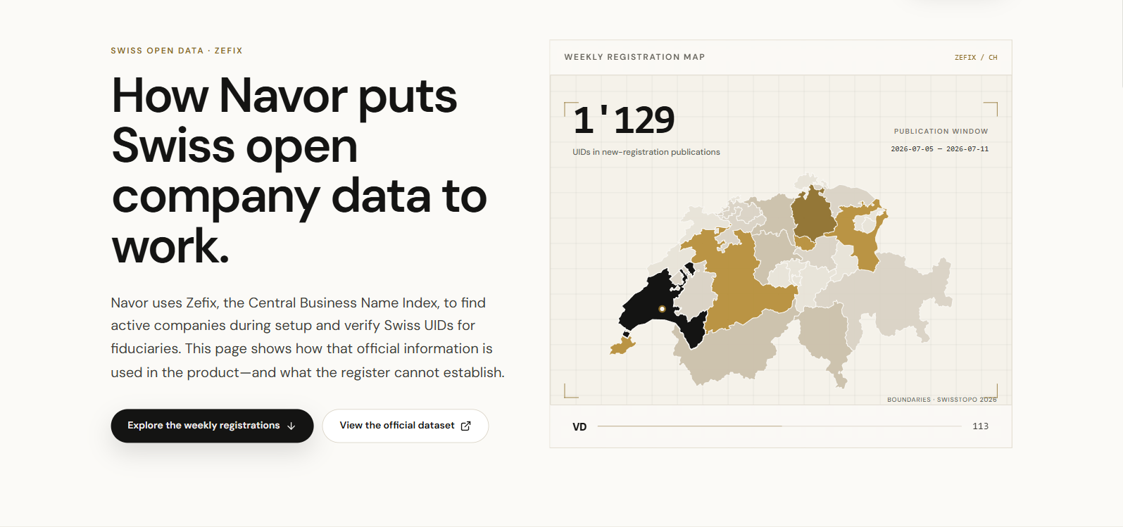 Swiss canton map of new company registrations from the official Zefix source